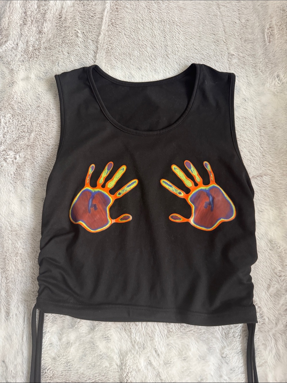 Black Tank Top with Colorful Handprint Detail - Women